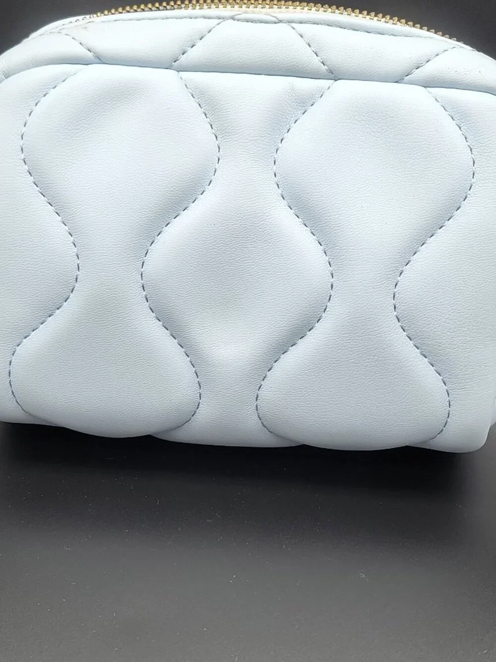 ZARA Light Blue Quilted Zip Makeup Bag / Pouch Zipper Closure No Strap.